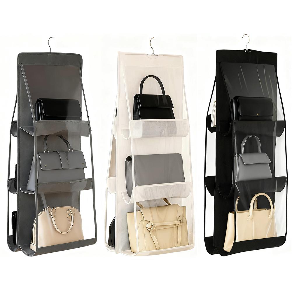 6 Pocket Hanging Handbag Organizer For Wardrobe Closet Transparent Storage Bag Sundry Shoe Bag Hanger Pouch Accessories Stuff