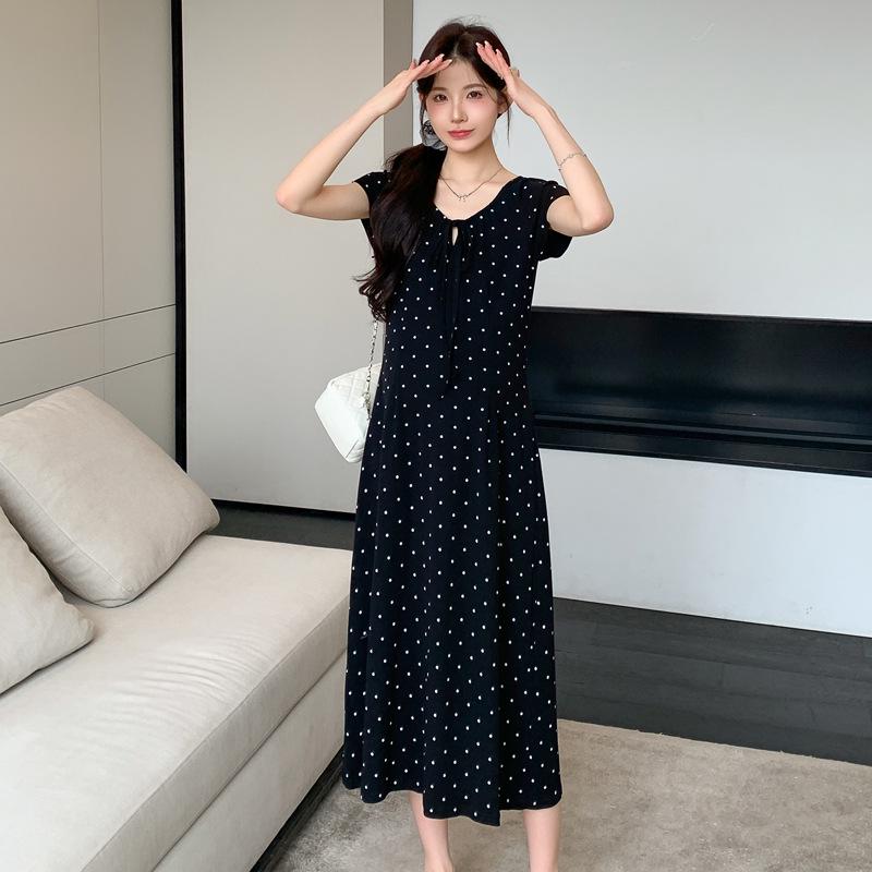 Chic Summer Maternity Dress - Hepburn Style Polka Dot V-Neck Little Black Dress Extra Large