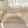 3pcs  Korean Lace Duvet Cover Set (1*Duvet Cover + 2*Pillowcase, Without Core), Pink Checkered Print Bedding Set