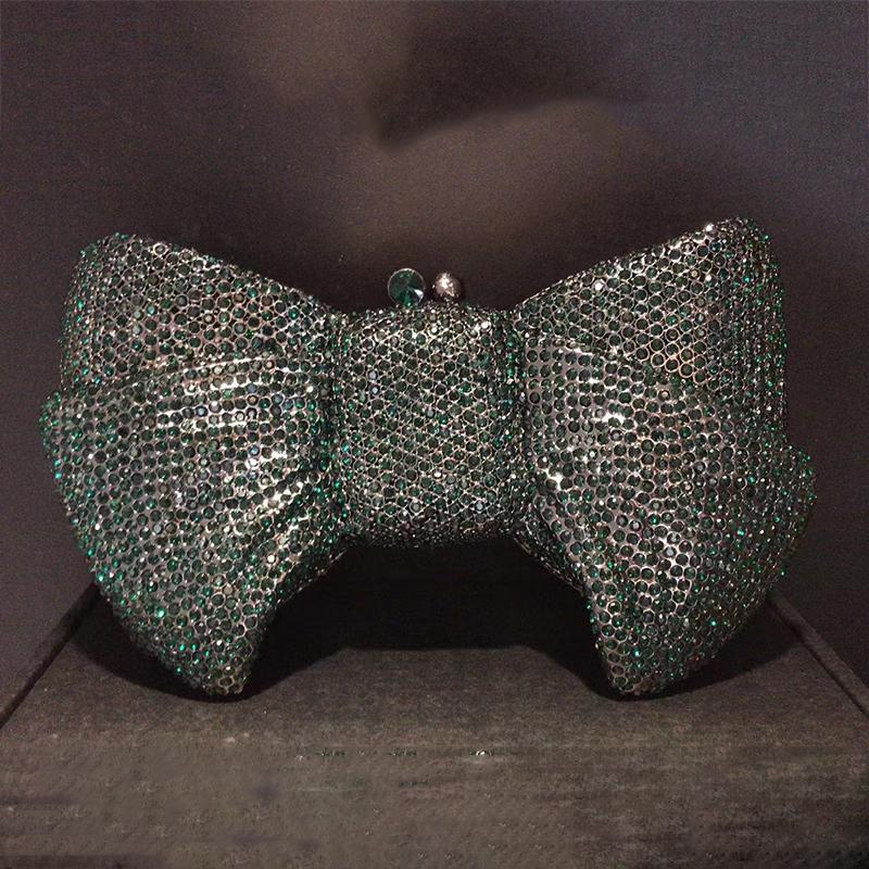 Light Purple Bow Rhinestone Evening Bag Hard Metal Crystal Wedding Handbags Bridal Party Cluches Diamond Women Cocktail Purses