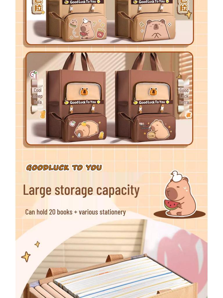 Capybara Canvas Backpack for Elementary & Middle School Students - Student Book Tote & Tutoring Bag