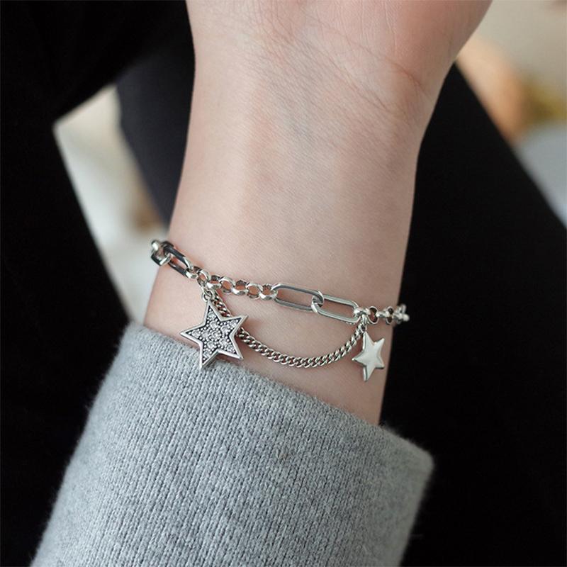 PANJBJ 925 Silve Beads Letters Bracelet for Women Girl Gift Punk Good Luck Simplicity Jewelry