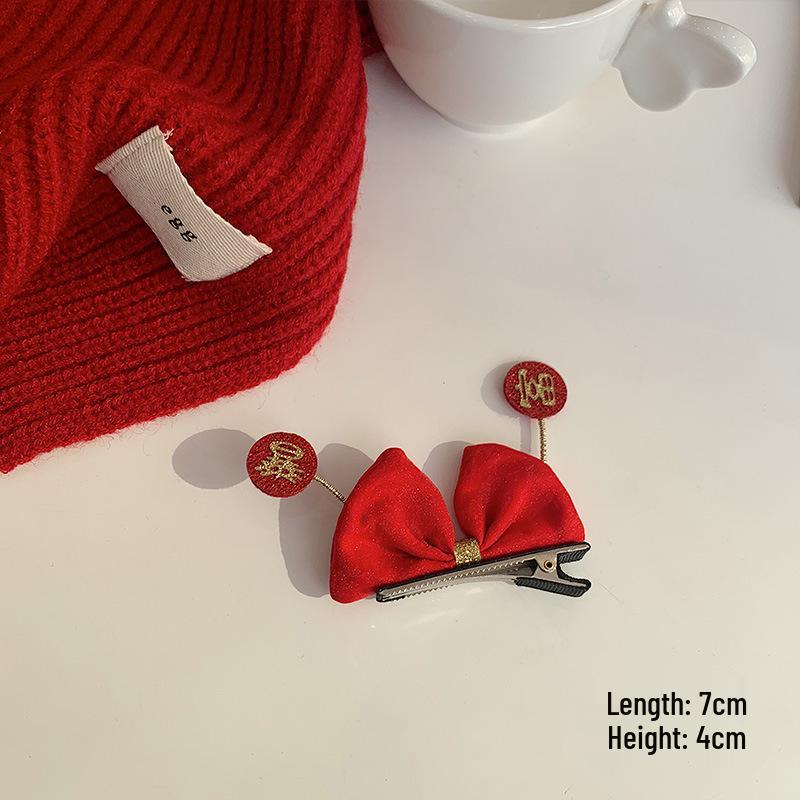 2024 Parent-Child Red New Year Bow Hair Clip: Prosperous Festive Accessory for Bangs