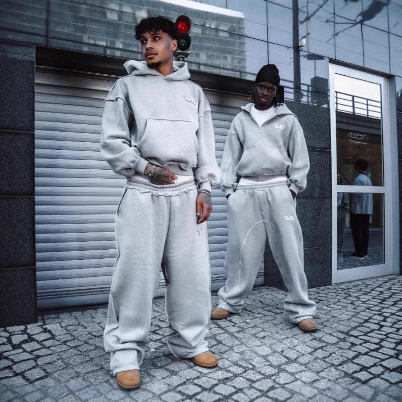 Unisex Solid Color Lounge Pants Hoodie Set Winter Casual Streetwear Tracksuit Outfit