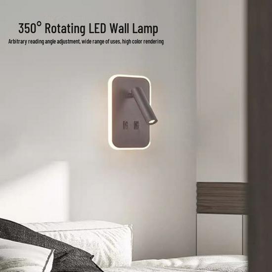 Modern Rotatable LED Bedside Wall Lamp with USB & Switch for Hotel Living Room