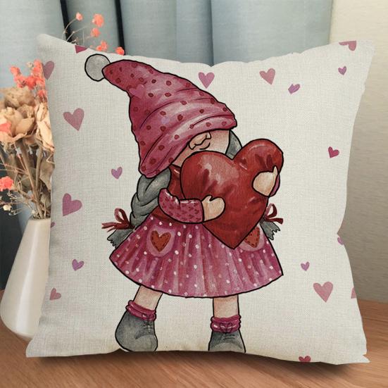Valentine's Day Pillowcase Cute Love Heart Gnome Doll Pattern Red & White Color Sofa Cushion Cover Bedroom Car Square Pillow Shams Bedding Supplies
