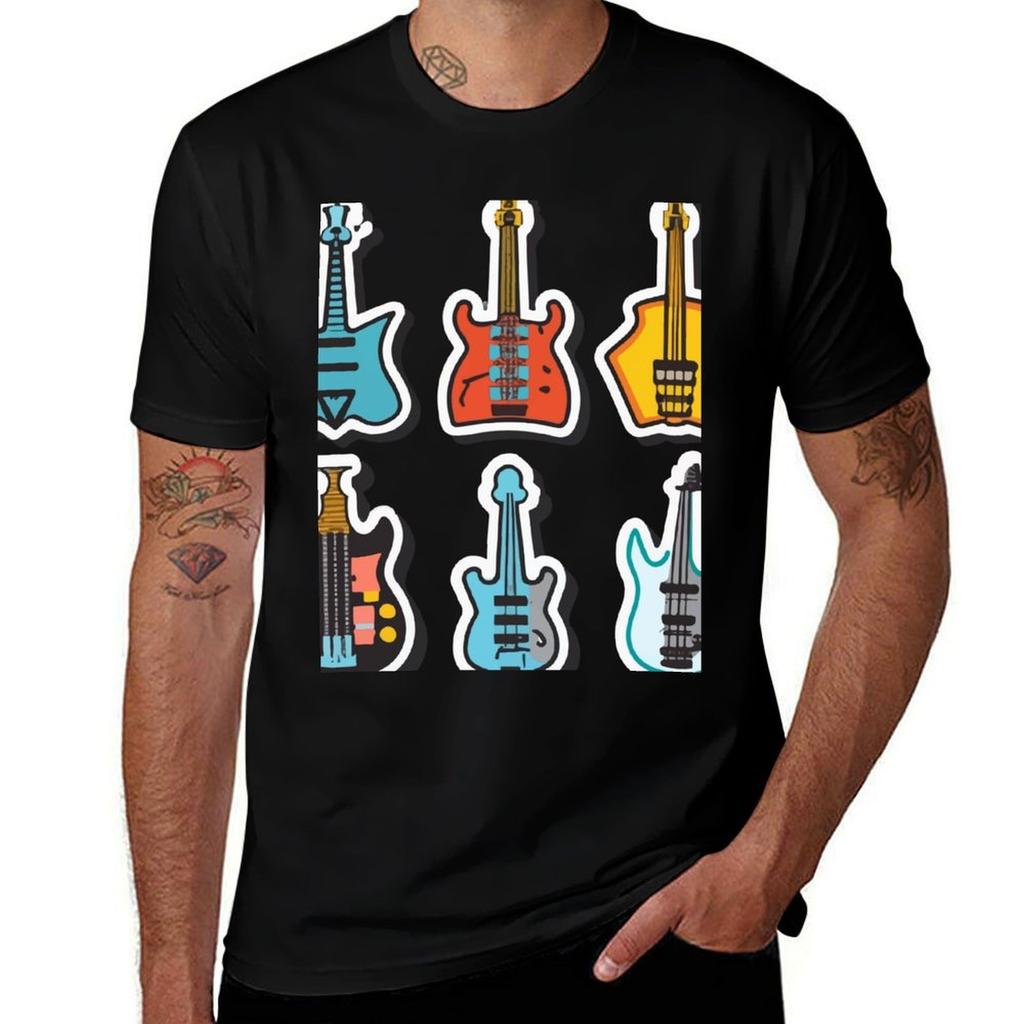 Bass Guitar Body Shapes Collection Tshirt Casual Minimalist Short Sleeve Top