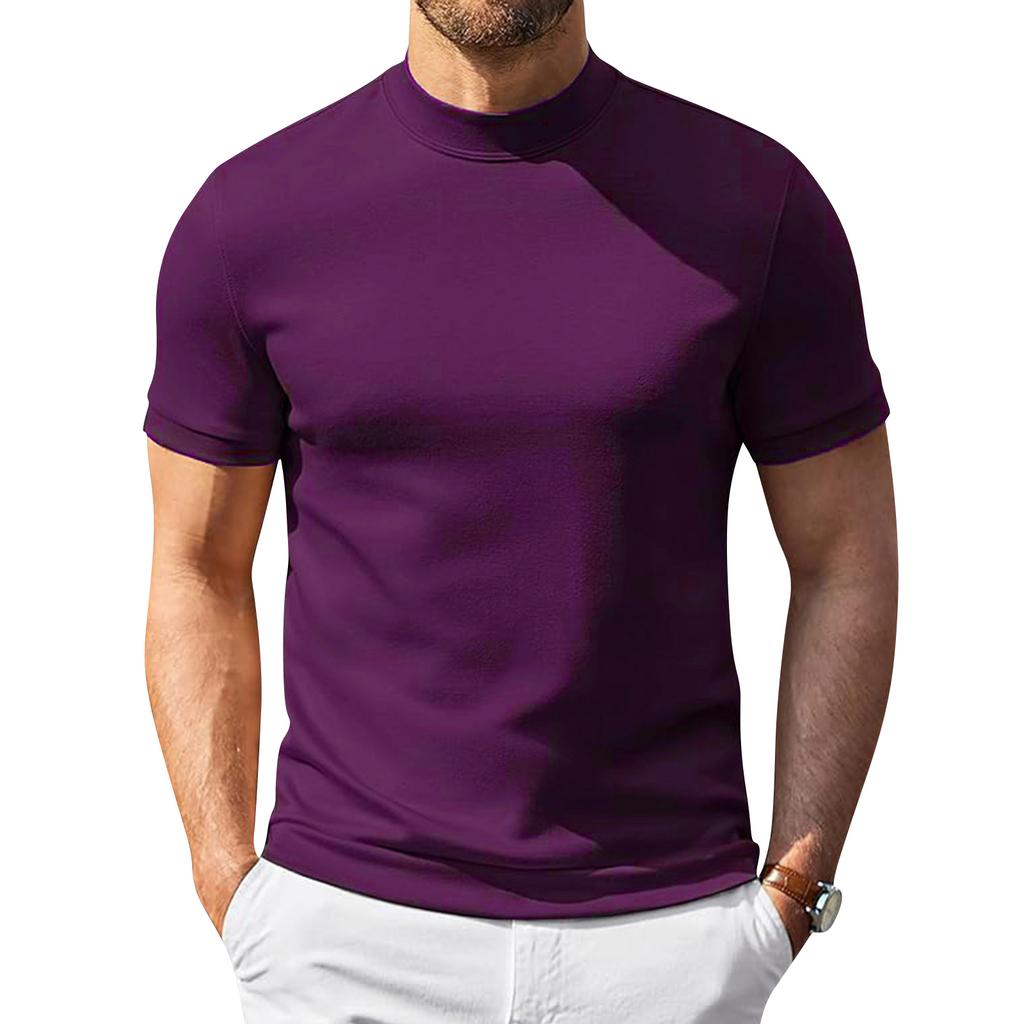 Męski T-shirt z krótkim rękawem i półgolfem Lekki Elastyczny Oddychający Podstawowy Top Miękki Dopasowany Podkoszulek do Codziennego Ubrania