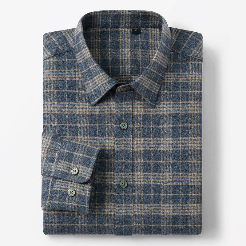 Hight Quality 100%cotton Brushed Long Sleeve Shirts for Men Slim Fit Casual Plain Shirt Soft Plaid Designer Vintage Clothes