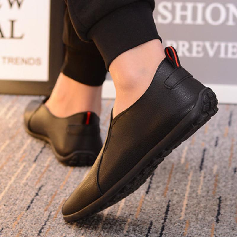 Men's Casual Slip-on Leather Shoes Formal Suit with Black PU Beanie Shoes Comfortable Flat