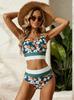 "Damen Großer Split Badeanzug - Europäischer & Amerikanischer Stil, Bedruckter Bikini mit Reißverschluss"