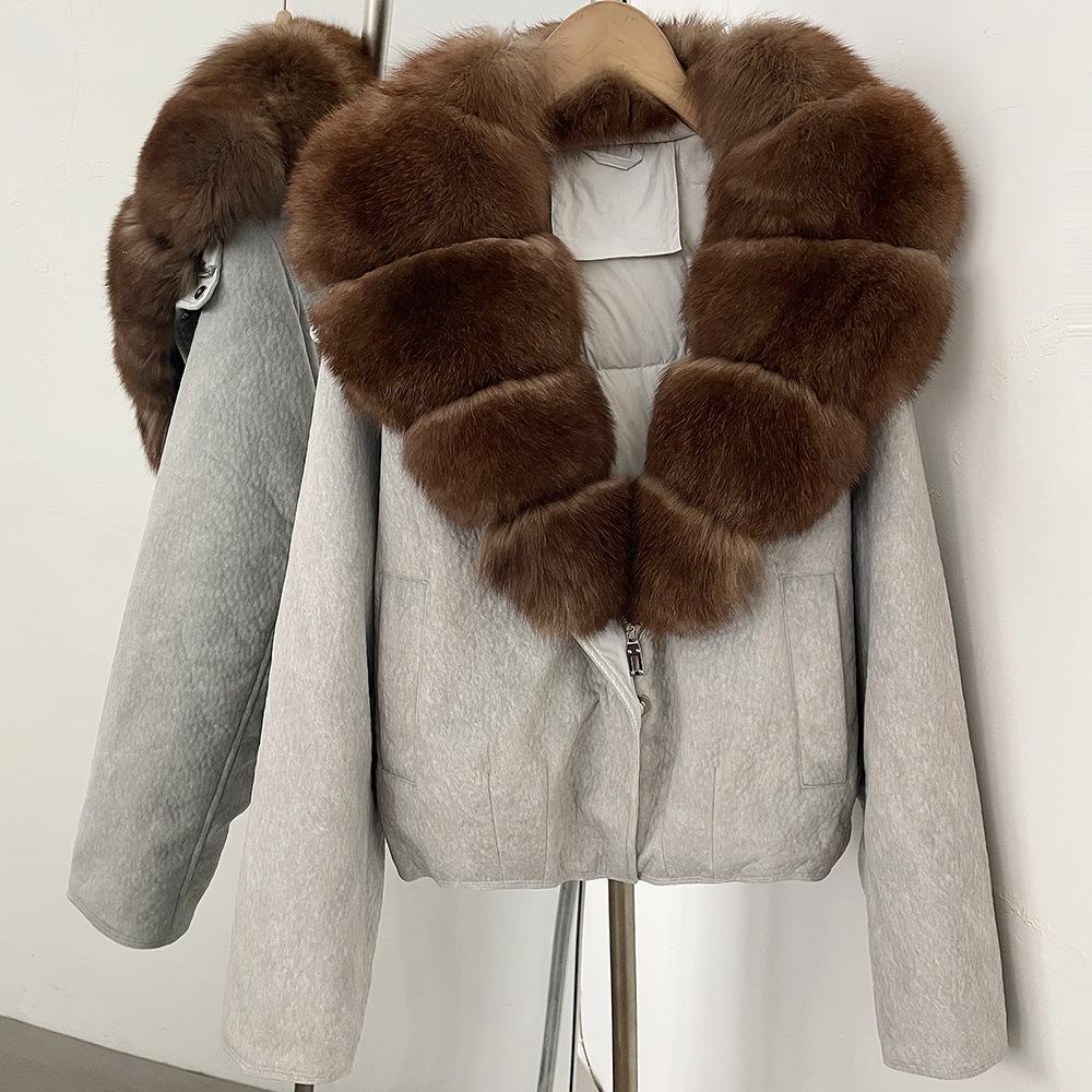Autumn and winter natural real removable fox fur collar jacket new daily versatile commuter style duck down jacket women
