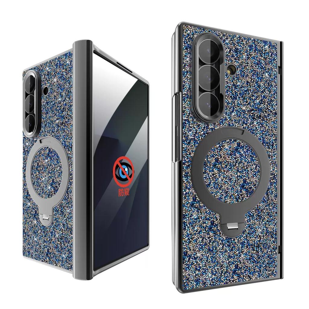 Luxury Diamond Crystal Magnetic Phone Case with Anti-privacy for Samsung Galaxy Z Fold 7 ZFold 6 PC Phone Case