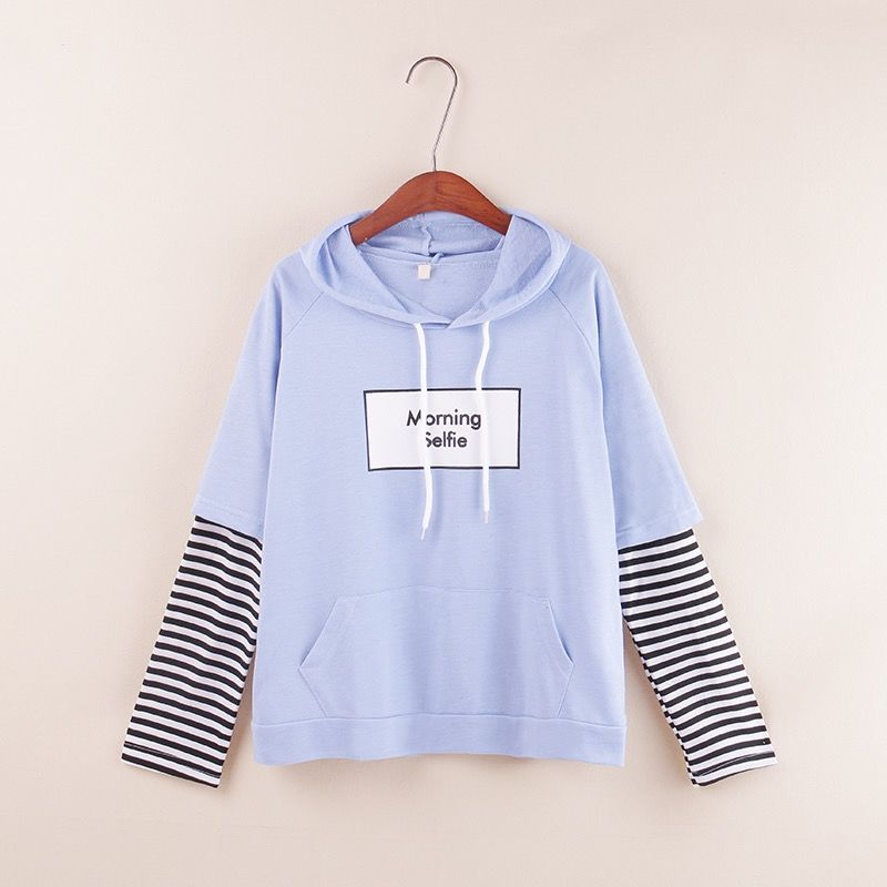 Koreański patchworkowy t-shirt w stylu harajuku fałszywe dwa kawałki tęczowe paski z długim rękawem luźna koszulka O-neck damskie koszulki