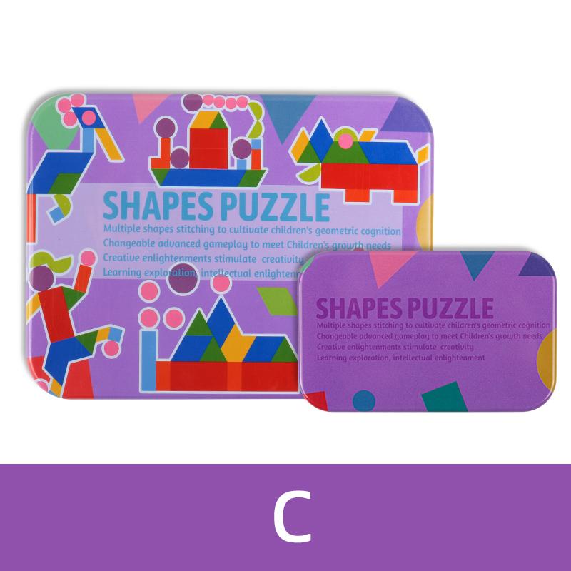 Wooden Tangram Geometric Shape Magnet Puzzle for Children's Shape Recognition Wooden Tangram ShapeToy