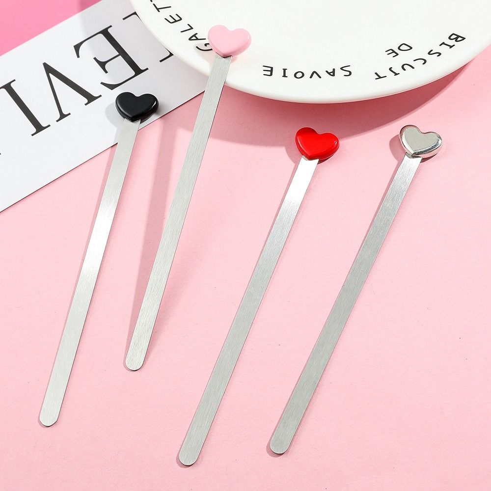 Exquisite Stainless Steel Metal Bookmark Painted Heart Shape Book Page Marker Reading Book Clip Book Lovers