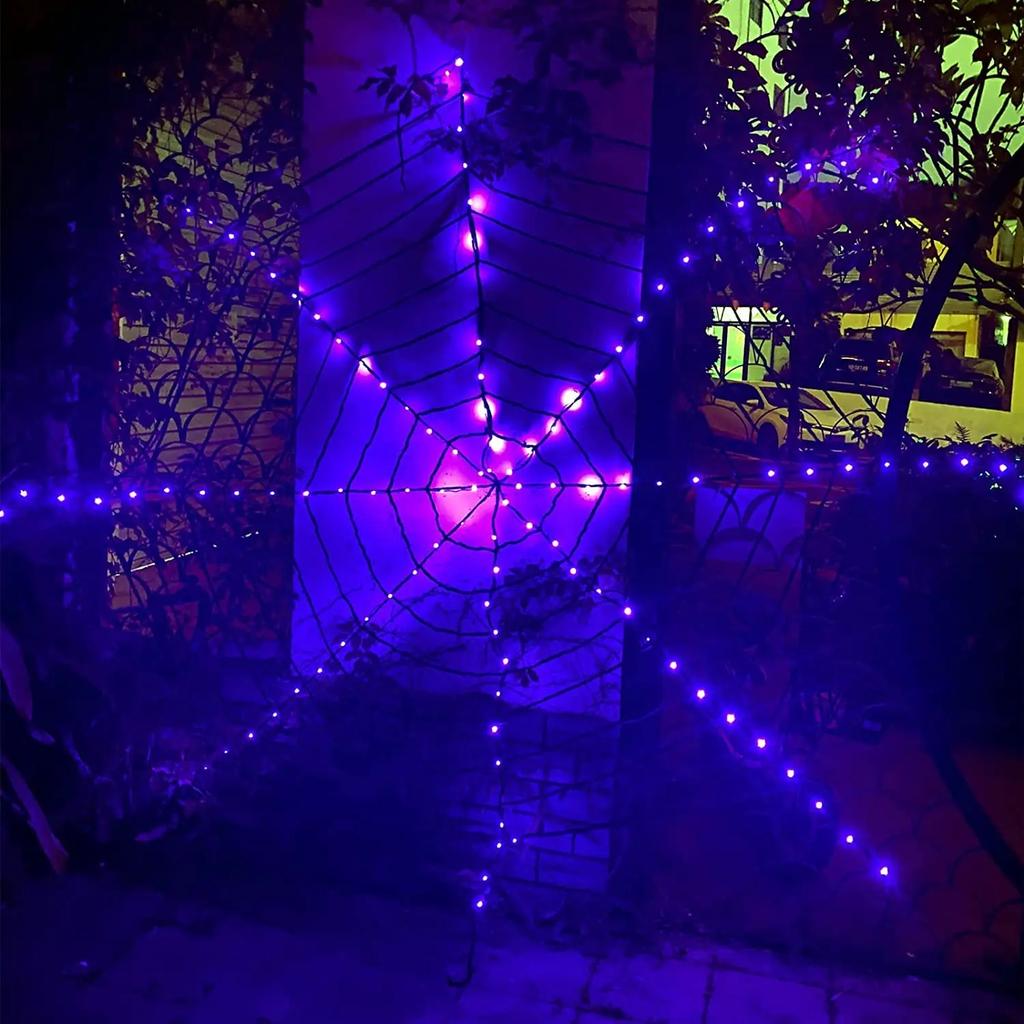 3.6m Giant Halloween Decorations Spider Web Lights for Indoor Outdoor Halloween Decoration Party Garden Yard Haunted House Décor