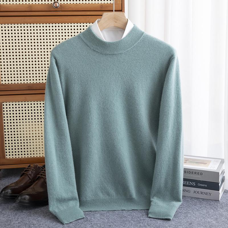 Men's Pullover Half-high Collar Sweater Autumn Winter Warm Solid Color Knit Sweater Business Casual Top