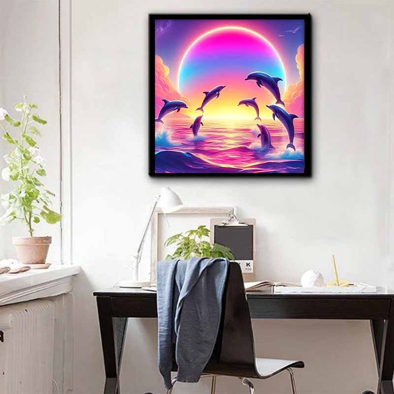 New Arrival 5D DIY Full Circle Diamond Painting "Leaping Dolphin" Embroidery Cross Stitch Home Decor Gift