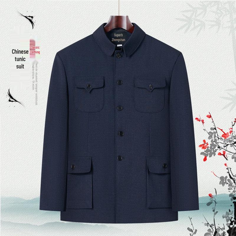 Men's Zhongshan Suit Set for Middle-Aged and Elderly - Autumn/Winter Grandpa's Tang Suit Outerwear