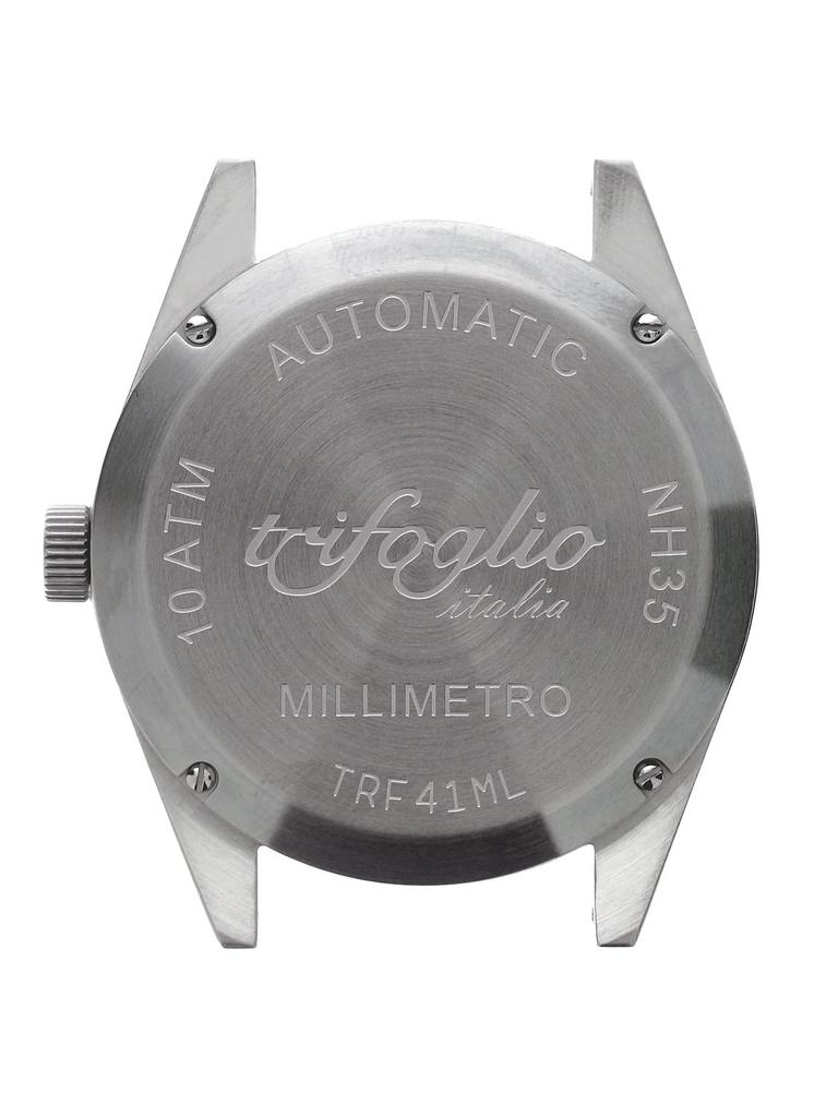 Millimetro IV MLIV000SSWH Trifoglio Italia MILLIMETRO IV 4th Generation Automatic Watch Rotating Disc White Dial Stainless Steel Mesh Strap Italian