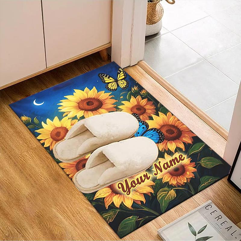 1PC Custom Name Butterfly Sunflowers Night Theme Floor Mat Ideal for Living Room, Game Rooms, Office, Bedroom Floor Mat Playful Design