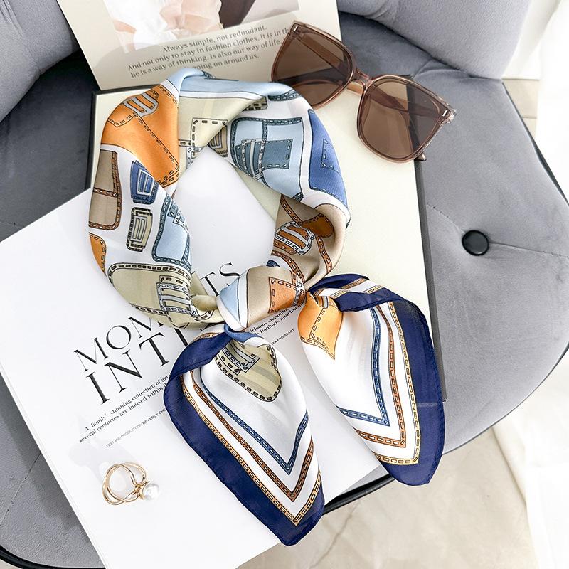Korean Internet celebrities creative splicing color grid printing square scarf women's professional wear decoration thin imitation silk scarf