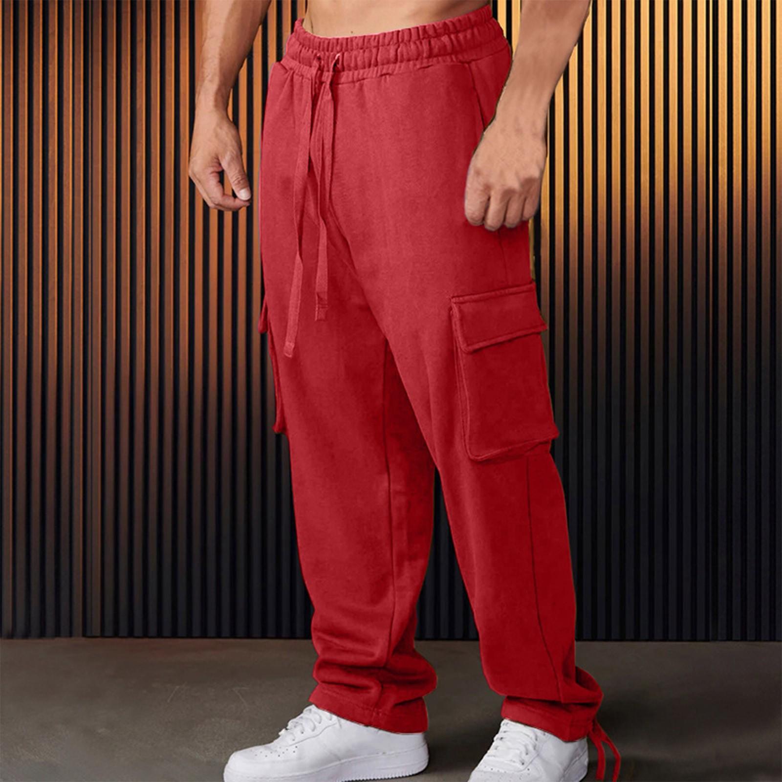 

Чоловічий комбінезон з багатьма кишенями Чоловічі спортивні штани Повсякденні штани прямого крою на шнурку XL червоний