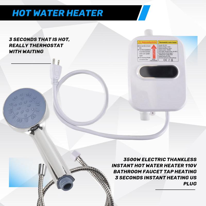 3 Seconds Instant Heating 3500W Electric Thankless Instant Hot Water Heater Bathroom Faucet Tap Heating US Plug 110V