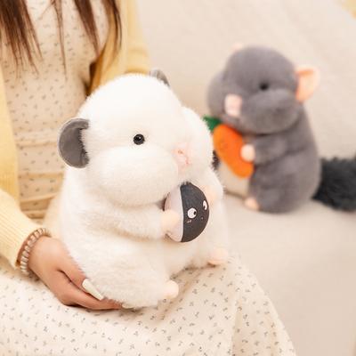 Non-Toxic Cute Plush Golden Bear Toy Cute Doll Hair Mouse Eat Carrot Seed Doll Hamster Gift Lifelike Animal Simulation Stuffed Doll Kawaii