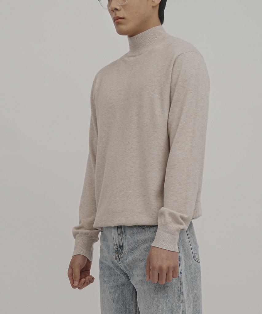 GOLDPERCENT Viscose Soft Cozy Mock Turtleneck Basic Knit (Oatmeal, Men)