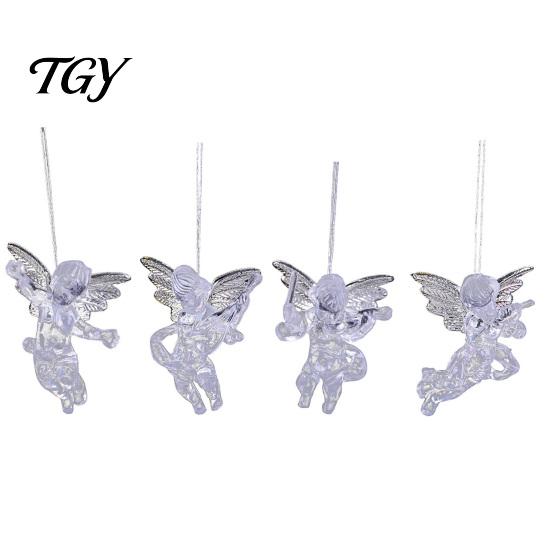 Festive Showcase Hanging Ornaments 4Pcs Winged Angel Ornaments, Clear Figurines, Holiday Party Decor Christmas Tree Decor, Seasonal Home Supplies