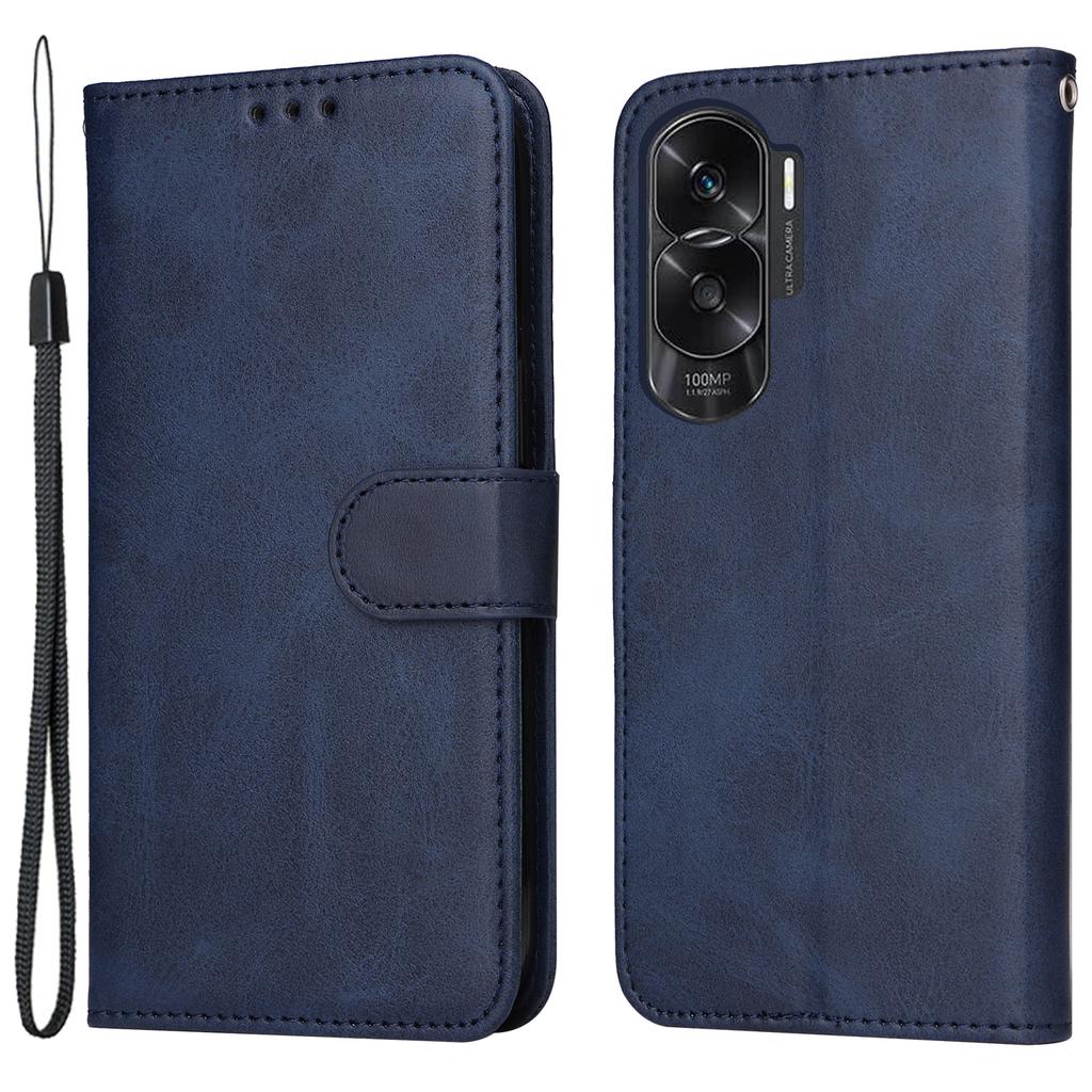 Cell Phone Cover for Honor X50i 5G/90 Lite 5G Calf Texture Anti-scratch PU Leather Wallet Stand Case with Strap