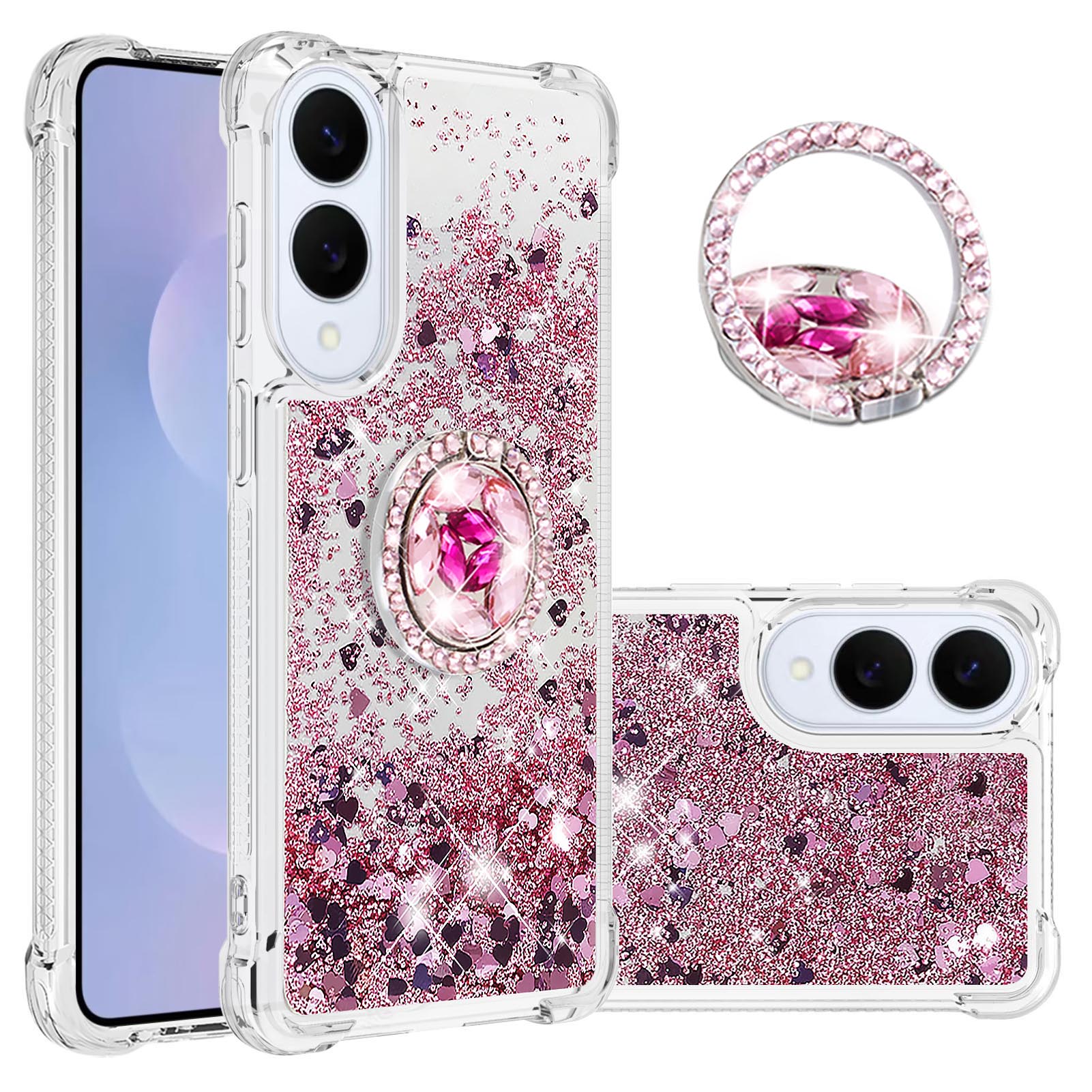 

For Samsung Galaxy S25 Edge TPU Case with Kickstand Quicksand Shockproof Cover Rose Gold/Hearts