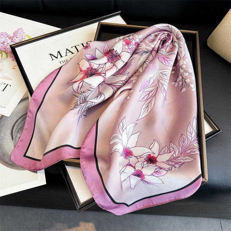 Korean Version of Gentle Simulation Silk Printing Women's Silk Scarf Square Scarf High-end Shawl Sunscreen Neck Scarf Headscarf Scarf