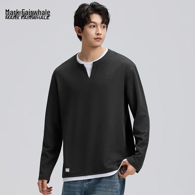 Mark Fairwhale Men s Faux Two-Piece Layered V-Neck Waffle Knit Long Sleeve Tee 2XL