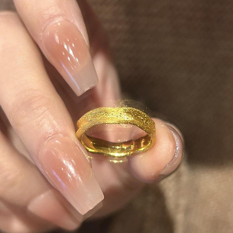 Antique gold craftsm irregular brushed rings for women Retro Glossy no inlaid opening adjustable ring banquet party jewelry