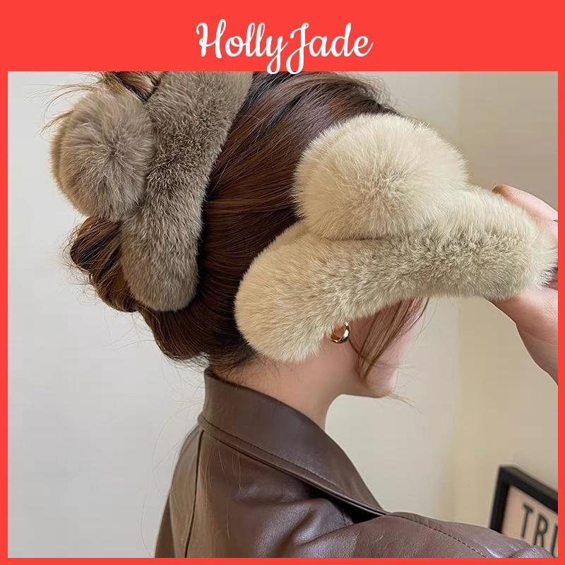 Winter Hair New Fur Faux Claw Elegant Acrylic Hairpins Plush Hair Clip Barrette Crab Headwear For Women Girls Hair Accessories