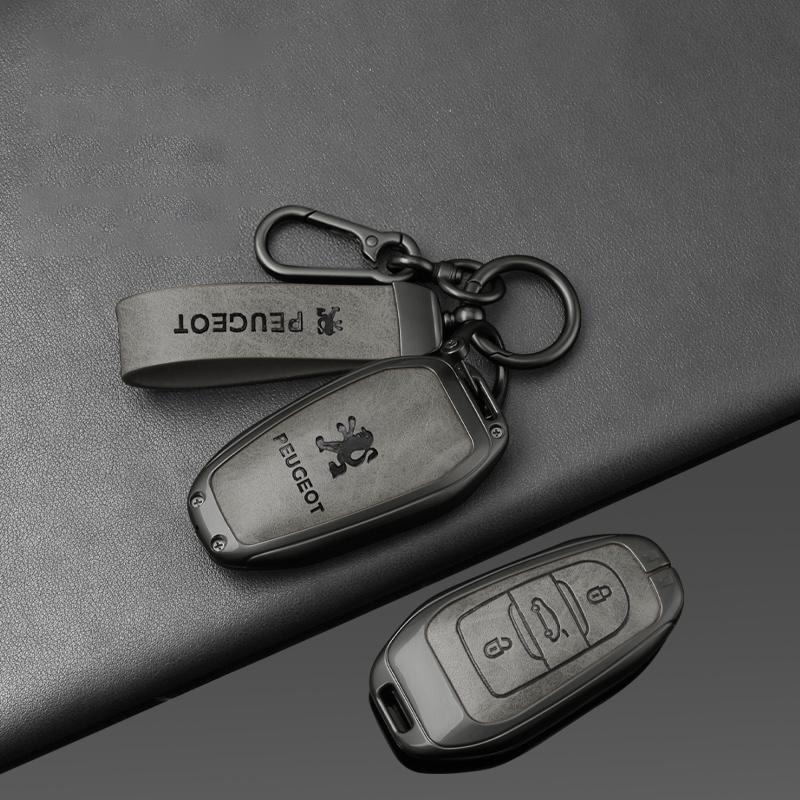 Zinc Alloy Leather Car Smart Key Case Shell Cover O Protector Fob for Peugeot 308 408 508 2008 3008 4008 5008 Keychain Accessories