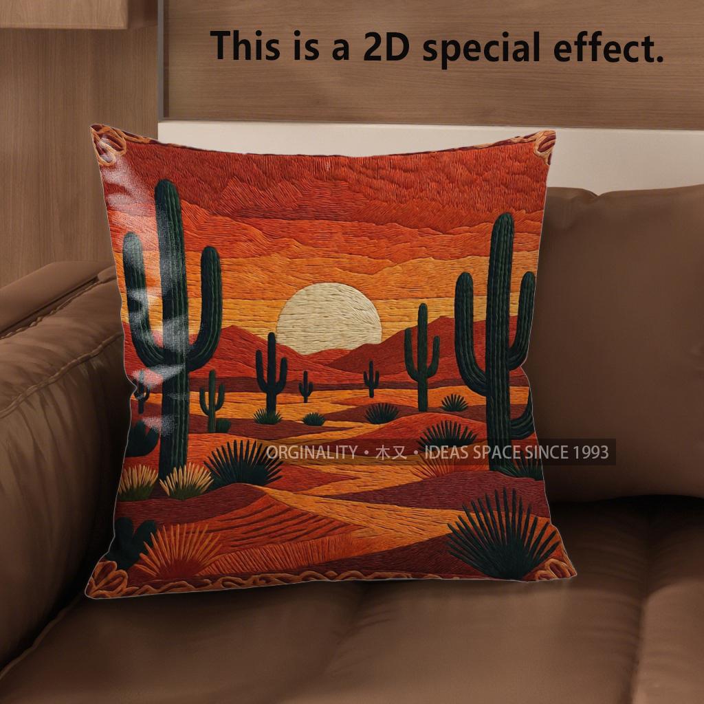 2D Boho Desert Sunset Print Throw Pillow Covers Pattern Cushion Cover Suitable For Sofa Bedroom Car Pillow Cover