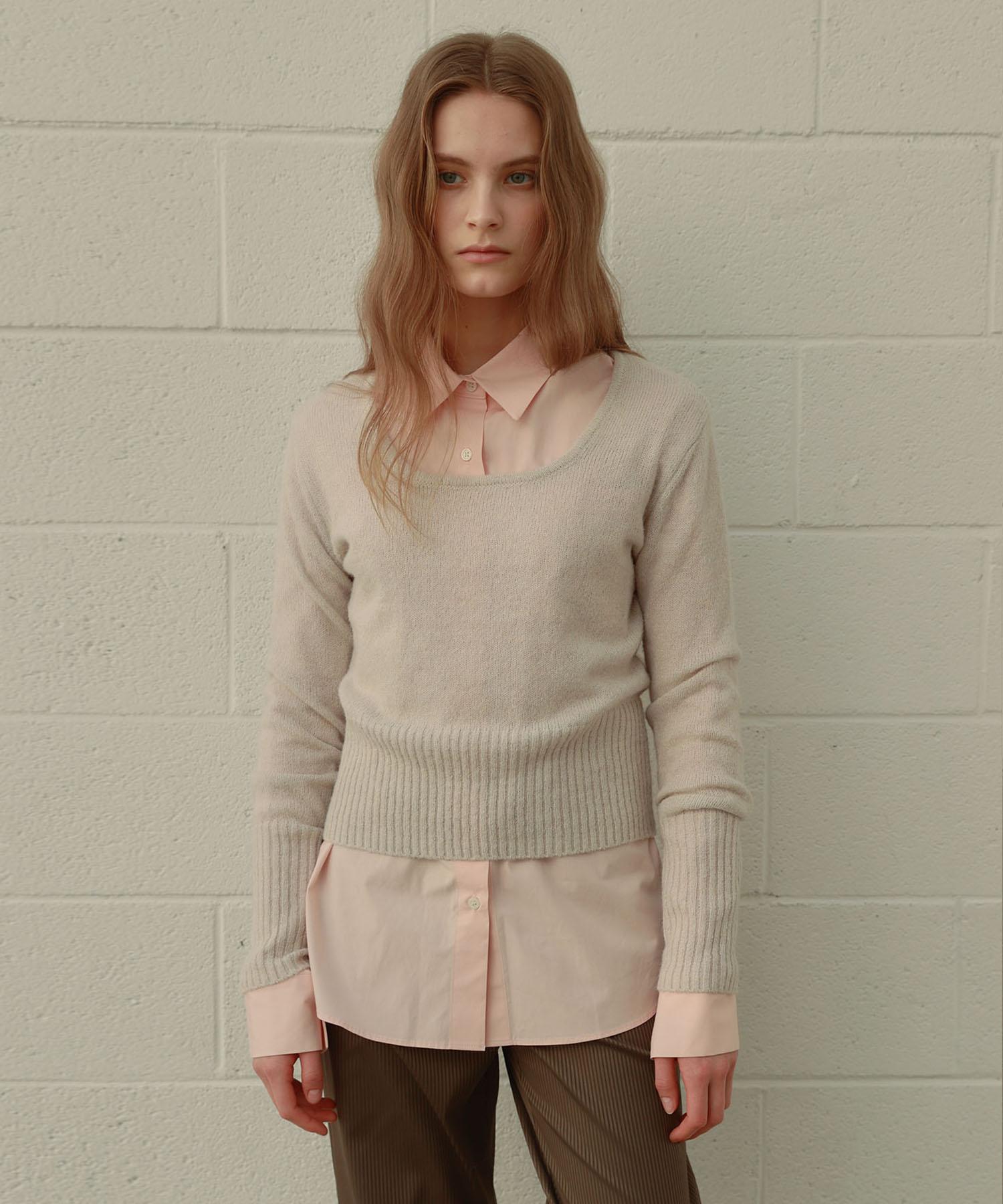 Auro Squared Neck Wool Knit [ Gray ]