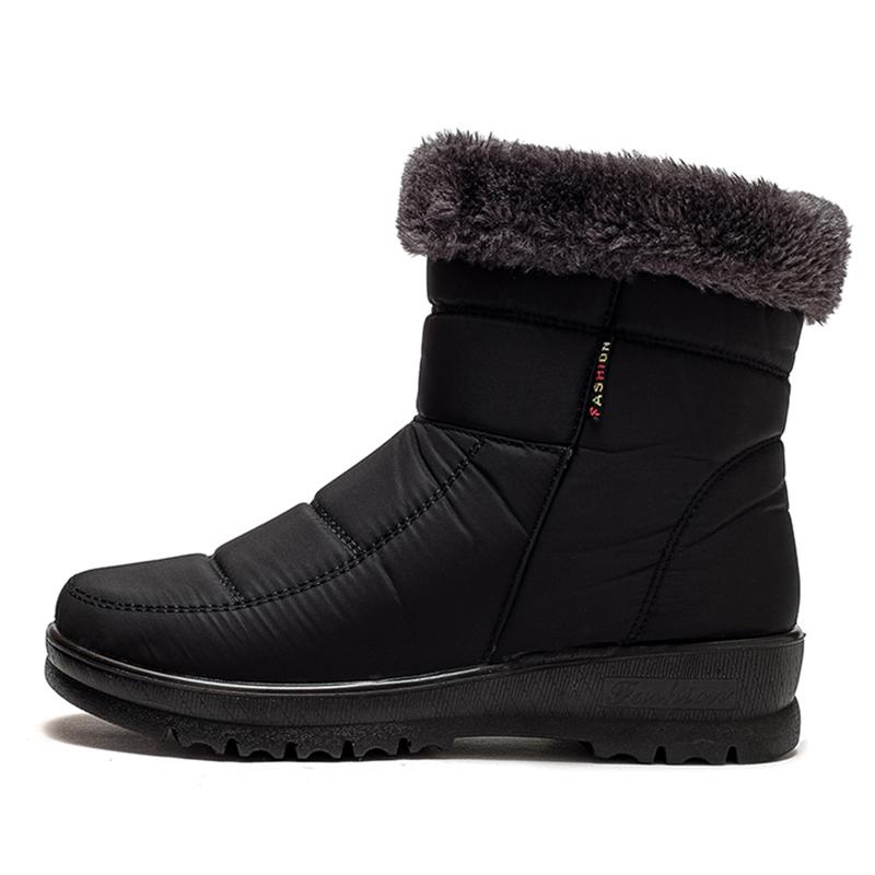 Mode Damenstiefel Schnee Fell Damenschuhe Reißverschluss Plateau Modeschuhe für Damen Stiefeletten Wasserdicht Flach Botas Mujer Winterschuhe