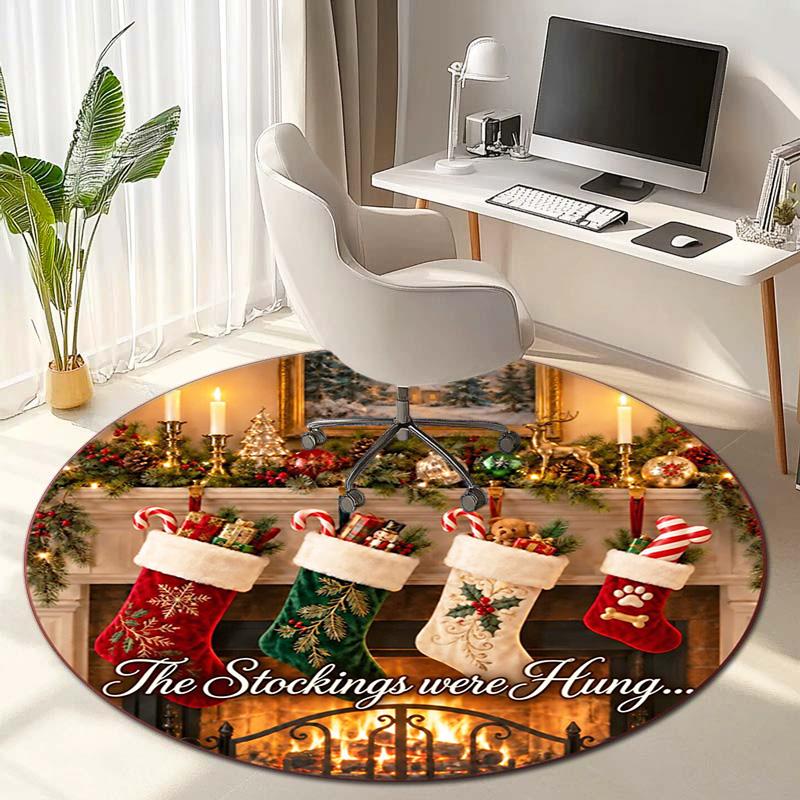 Cute Christmas Day Gift Bell Santa Claus Snowman Christmas Tree round rug Home Soft Decorative Anti slip Chair Mat Carpet Outdoor Floor Mat Carpet 95