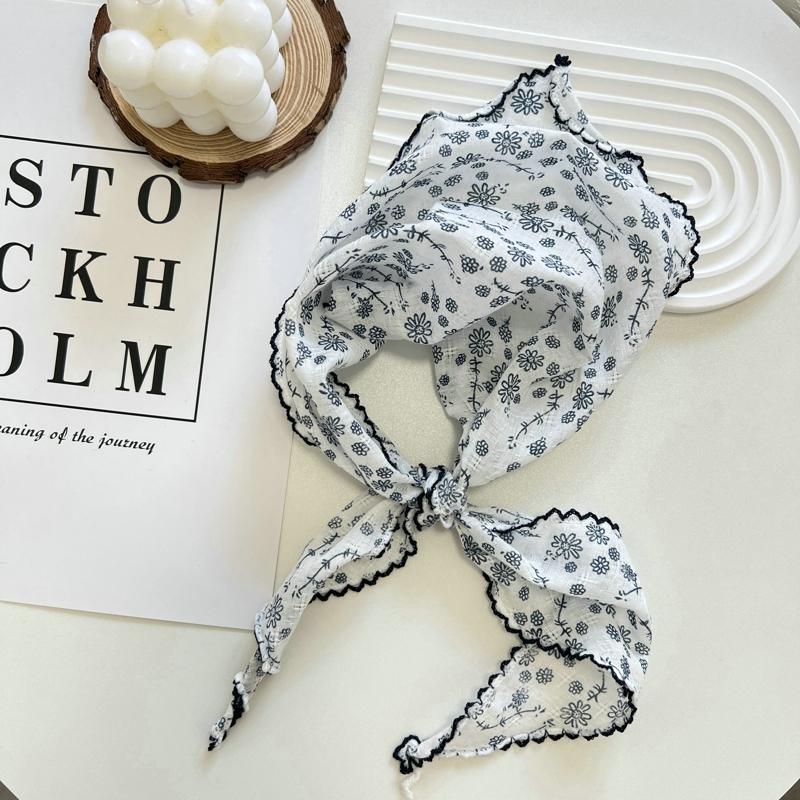 2025 Flower Neck Scarf Shawl Summer Triangle Hair Head Wrap Headband Handkerchief Hair Ties Bandanas Hair Ribbon For Women