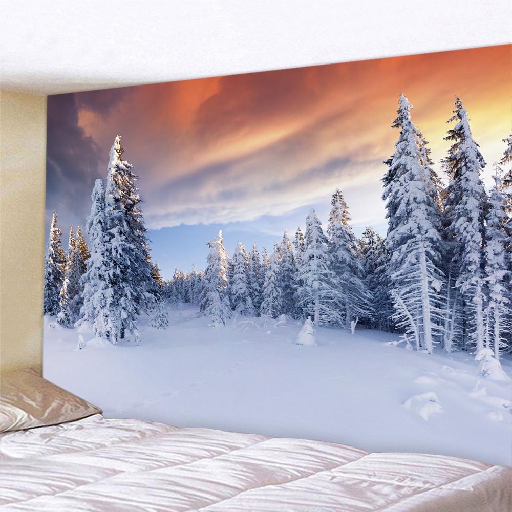 New Year Snow Scene Christmas Tree Home Decoration Tapestry Psychedelic Scene Bohemian Home Background Cloth