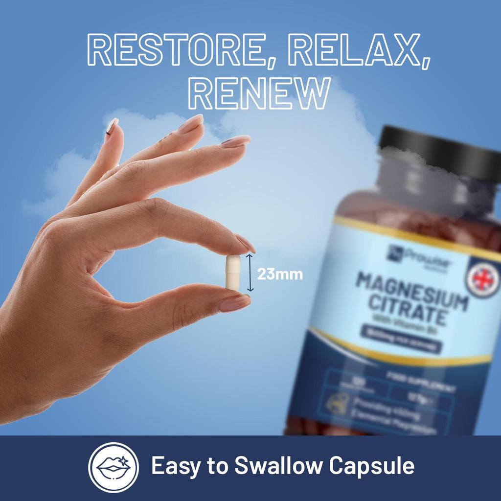 Magnesium Citrate Capsules 1500mg with Vitamin B6 | 120 Vegan Tablets | 450mg Elemental Mg