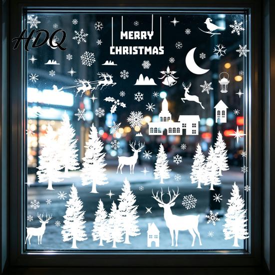 Waterproof Wall Stickers 9PCS Christmas Static Stickers Snow-covered Landscape Removable PVC Decals Window Film Glass Clings for Store Windows