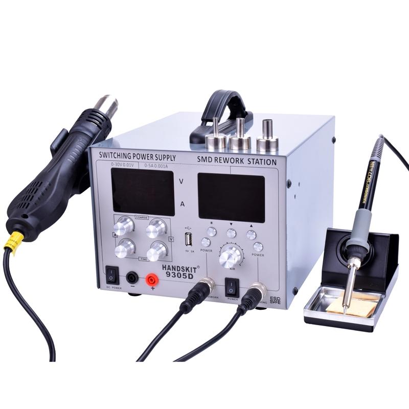 9305D USB Hot Air Rework Station + Soldering Iron Station + 30V 5A DC Switching Power Supply + DC 5V 2A 4 In 1 110V/220V
