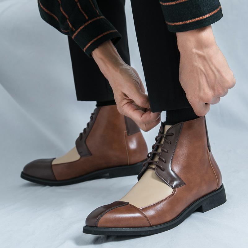 Herbst Britische Herren Jugendmode High-Top Spitzleder Schuhe Herren Koreanische Version Trend Friseur Zhongbang Martin Stiefeletten