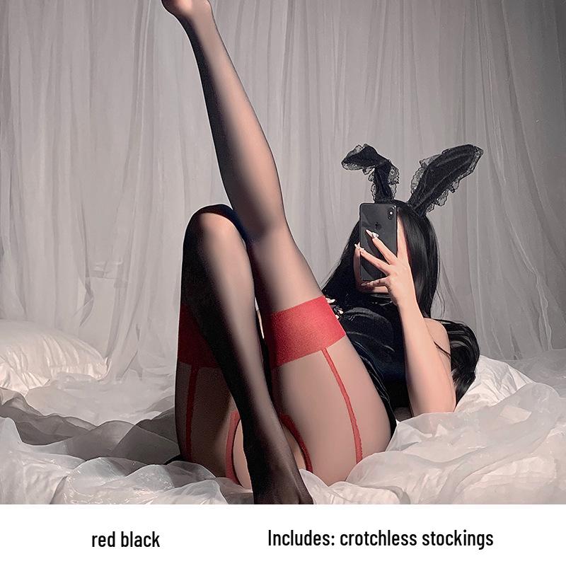 Ziqu Fun Lingerie: Sexy Fake Garter Open Crotch Pantyhose with Color Block 5036.